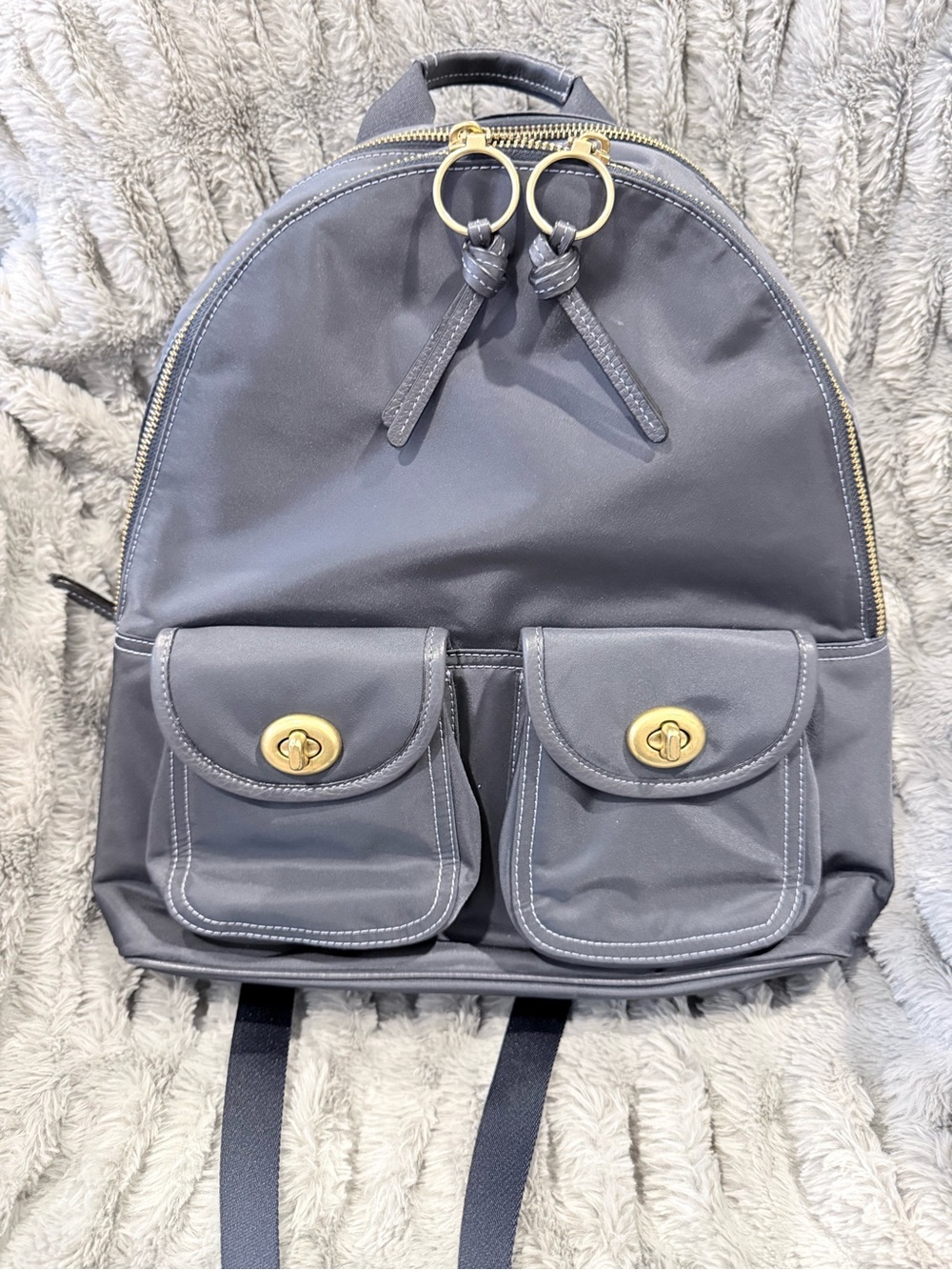 COACH CARGO CARRIE BACKPACK INTERIOR 
BRASS/NAVY